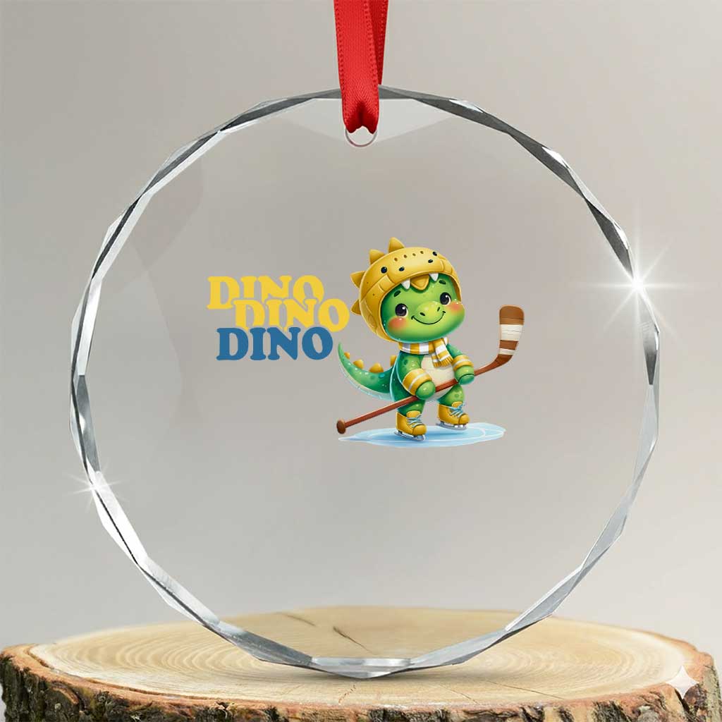 Funny Dinosaur Playing Ice Hockey Crystal Glass Ornament Gift For Dino Lovers TS12 Transparent Glass 3'' Circle Print Your Wear