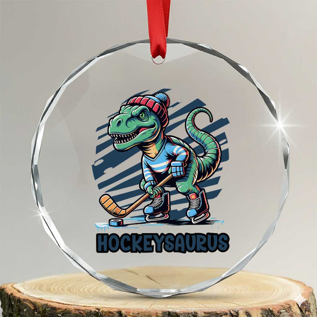 Funny Dinosaur Playing Ice Hockey Crystal Glass Ornament Hockeysaurus Gift For Kids TS12 Transparent Glass 3'' Circle Print Your Wear