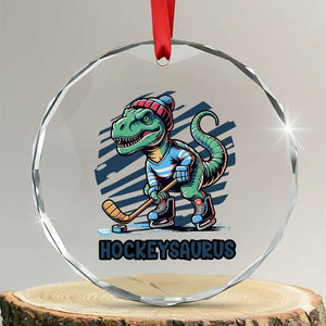 Funny Dinosaur Playing Ice Hockey Crystal Glass Ornament Hockeysaurus Gift For Kids TS12 Transparent Glass 3'' Circle Print Your Wear