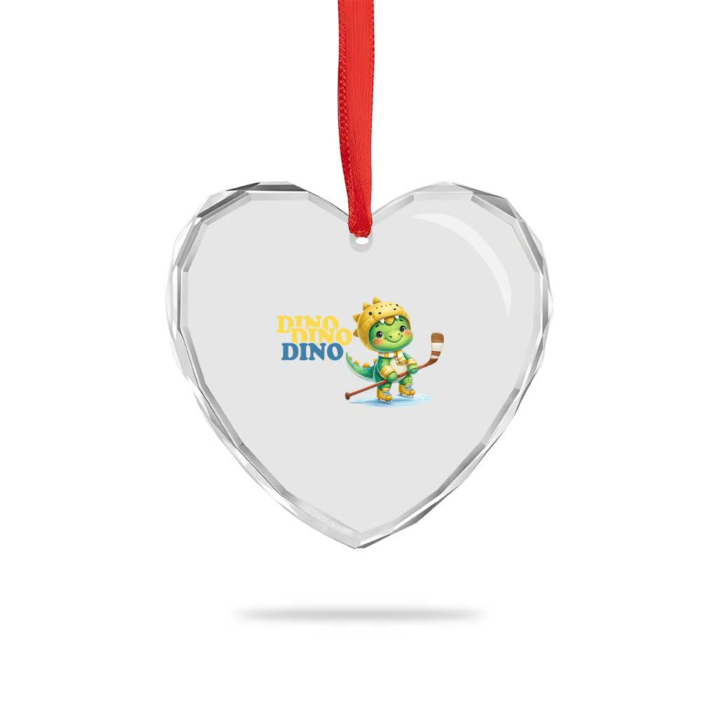 Funny Dinosaur Playing Ice Hockey Heart Crystal Glass Ornament Gift For Dino Lovers TS12 Print Your Wear