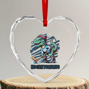 Funny Dinosaur Playing Ice Hockey Heart Crystal Glass Ornament Hockeysaurus Gift For Kids TS12 Transparent Glass 3'' Heart Print Your Wear