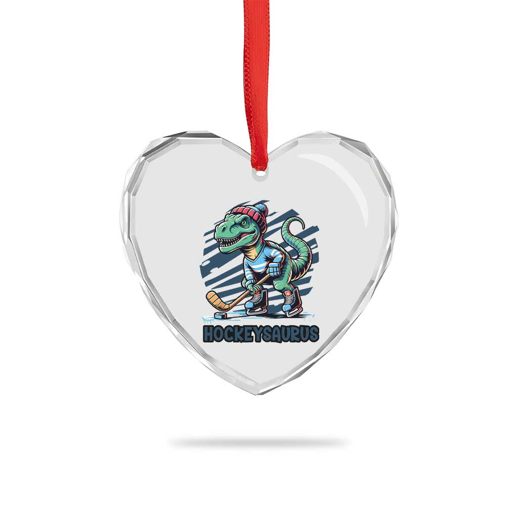 Funny Dinosaur Playing Ice Hockey Heart Crystal Glass Ornament Hockeysaurus Gift For Kids TS12 Print Your Wear