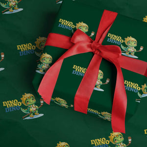Funny Dinosaur Playing Ice Hockey Wrapping Paper Roll Gift For Dino Lovers TS12 Green Print Your Wear