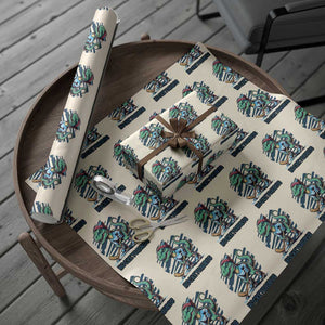 Funny Dinosaur Playing Ice Hockey Wrapping Paper Roll Hockeysaurus Gift For Kids TS12 Beige Print Your Wear