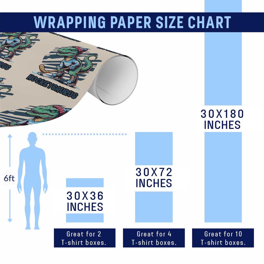 Funny Dinosaur Playing Ice Hockey Wrapping Paper Roll Hockeysaurus Gift For Kids TS12 Print Your Wear