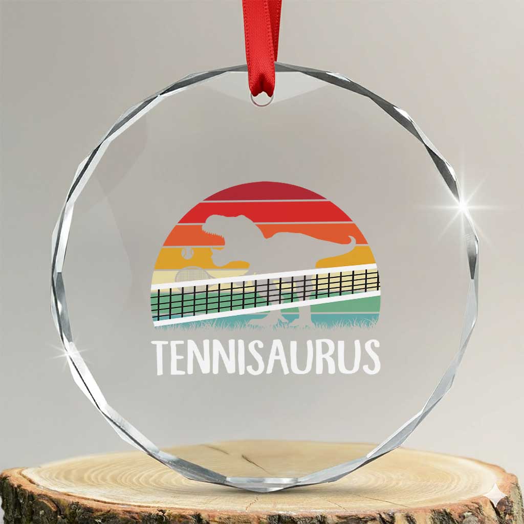 Funny Dinosaur Tennis Player Gift Crystal Glass Ornament Tennisaurus TS12 Transparent Glass 3'' Circle Print Your Wear
