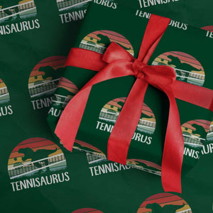 Funny Dinosaur Tennis Player Gift Wrapping Paper Roll Tennisaurus TS12 Green Print Your Wear