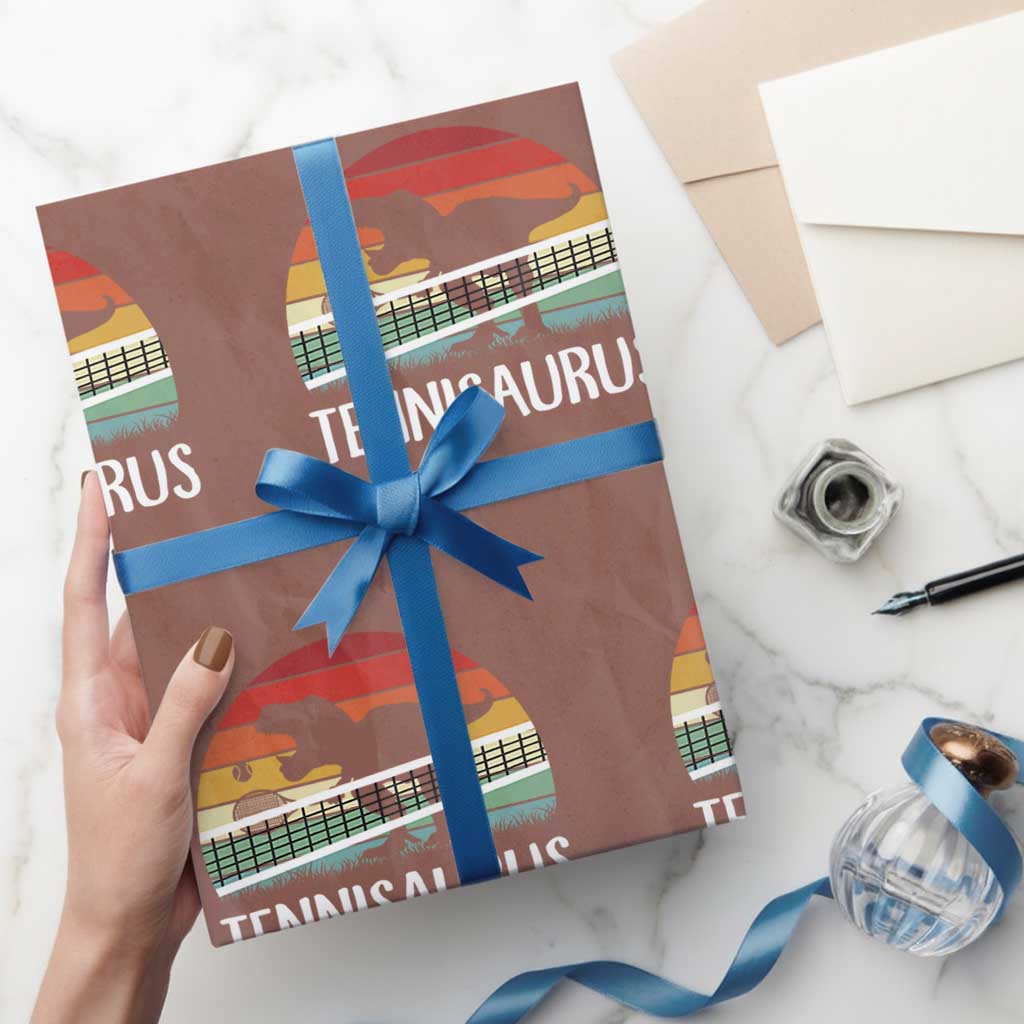 Funny Dinosaur Tennis Player Gift Wrapping Paper Roll Tennisaurus TS12 Mocha Print Your Wear