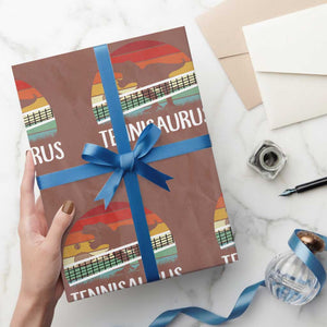 Funny Dinosaur Tennis Player Gift Wrapping Paper Roll Tennisaurus TS12 Mocha Print Your Wear