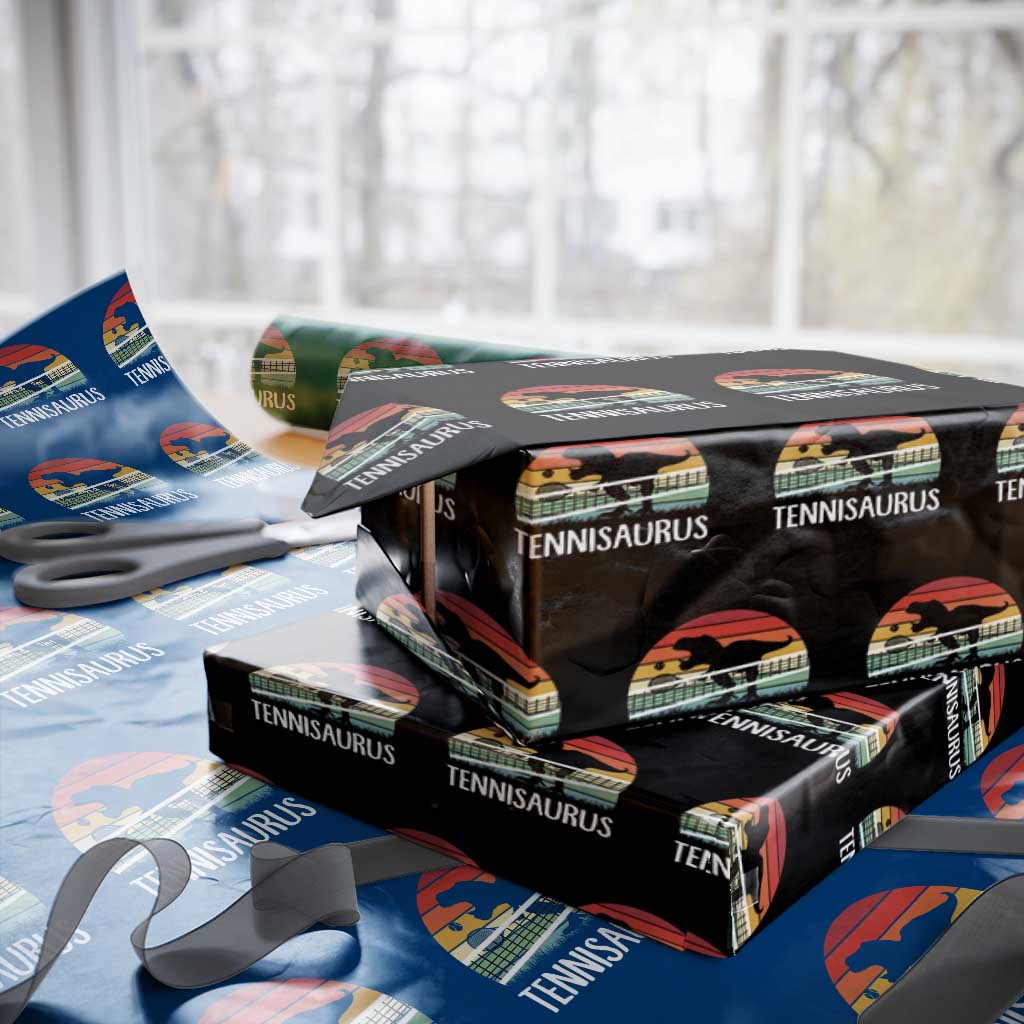 Funny Dinosaur Tennis Player Gift Wrapping Paper Roll Tennisaurus TS12 Black Print Your Wear