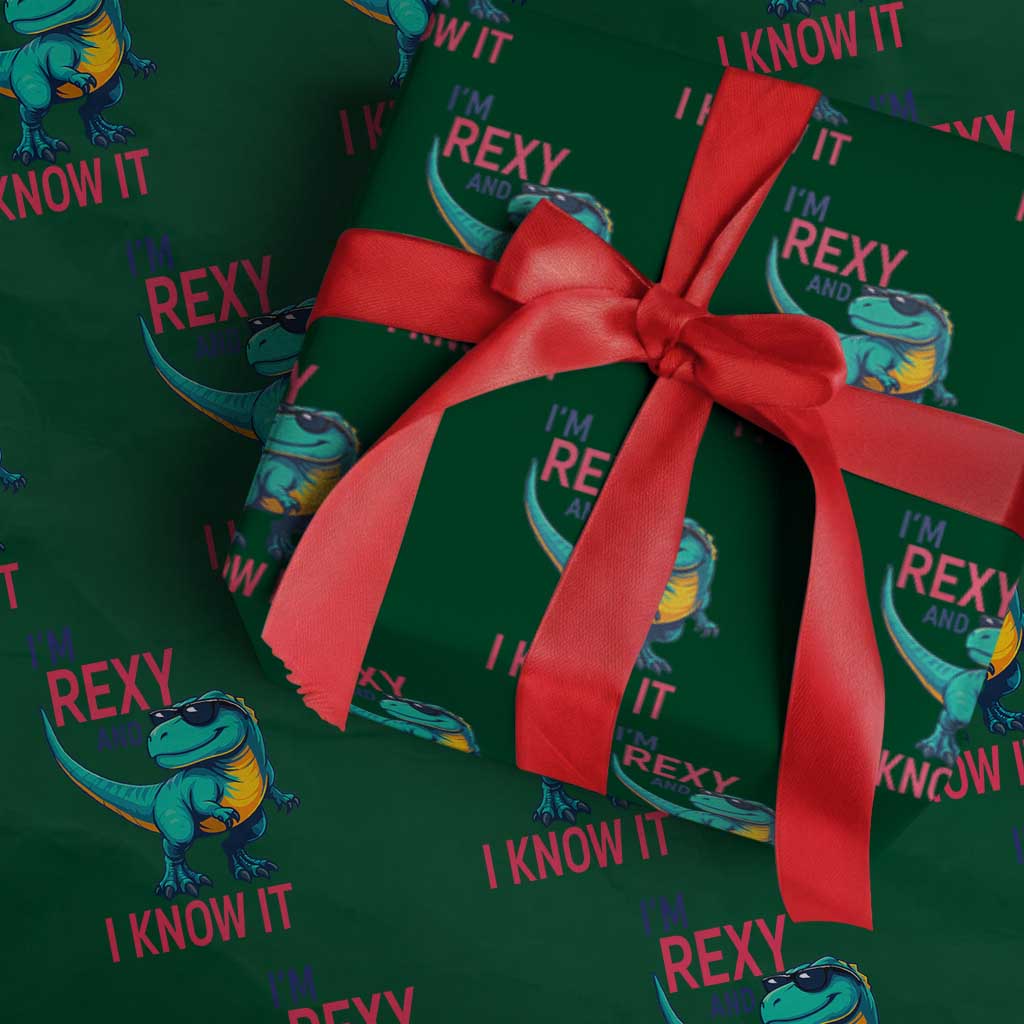Funny Dinosaur Wrapping Paper Roll I Am Rexy And I Know It TS12 Green Print Your Wear