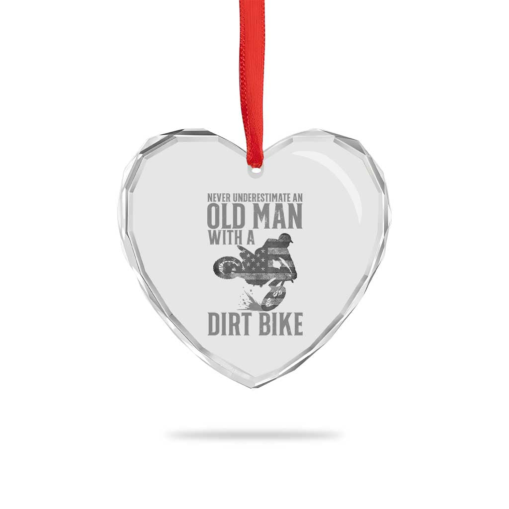 Funny Dirt Bike Motocross Heart Crystal Glass Ornament Never Underestimate An Old Man With A Dirt Bike Motocross TS14 Print Your Wear