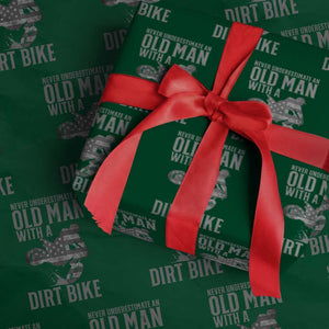 Funny Dirt Bike Motocross Wrapping Paper Roll Never Underestimate An Old Man With A Dirt Bike Motocross TS14 Green Print Your Wear