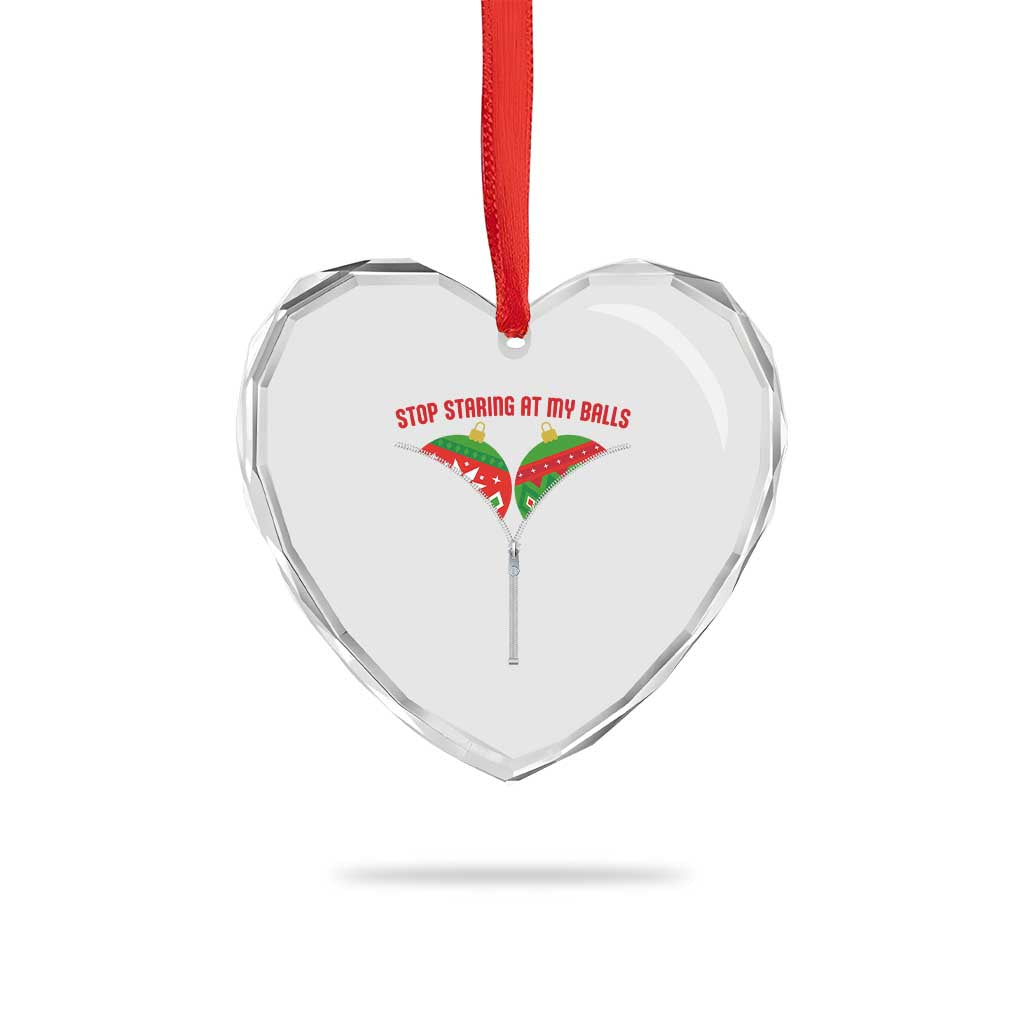Funny Dirty Christmas Heart Crystal Glass Ornament Stop Staring At My Balls TS14 Print Your Wear
