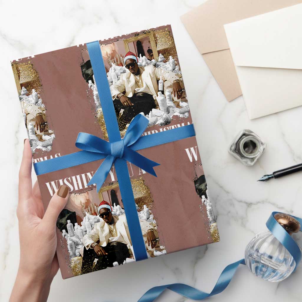 Funny Dirty Santa Diddy Christmas Wrapping Paper Roll Wishing You A White Christmas Santa Hat TS11 Mocha Print Your Wear