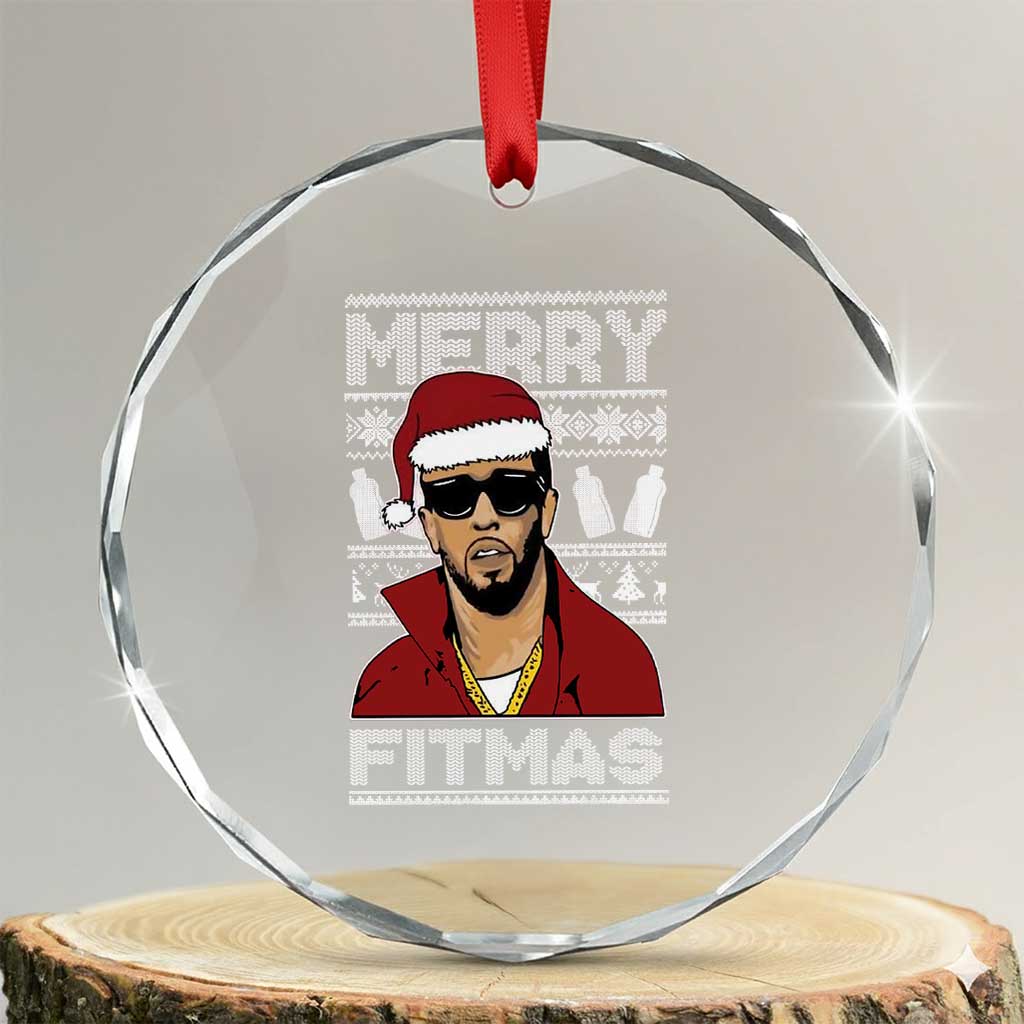 Funny Dirty Santa Diddy Merry Fitmas Crystal Glass Ornament TS11 Transparent Glass 3'' Circle Print Your Wear