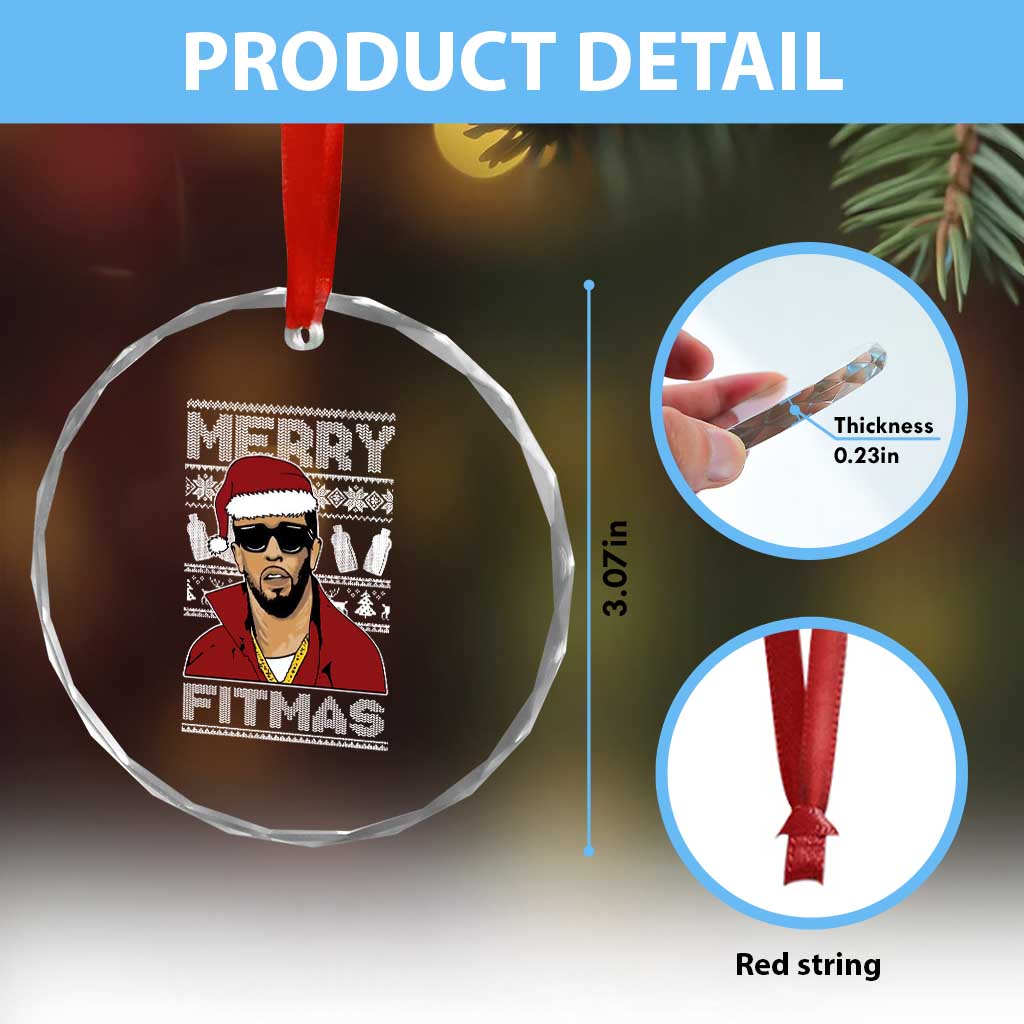 Funny Dirty Santa Diddy Merry Fitmas Crystal Glass Ornament TS11 Print Your Wear