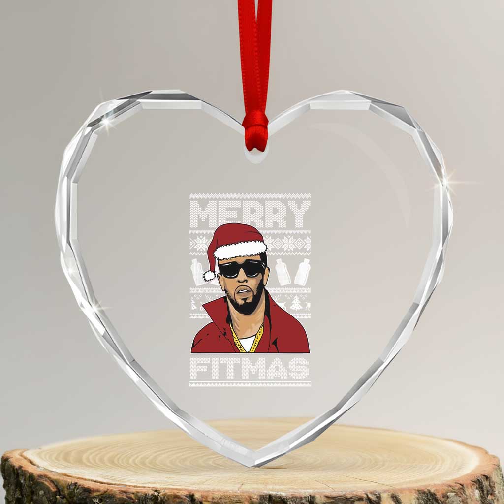 Funny Dirty Santa Diddy Merry Fitmas Heart Crystal Glass Ornament TS11 Transparent Glass 3'' Heart Print Your Wear