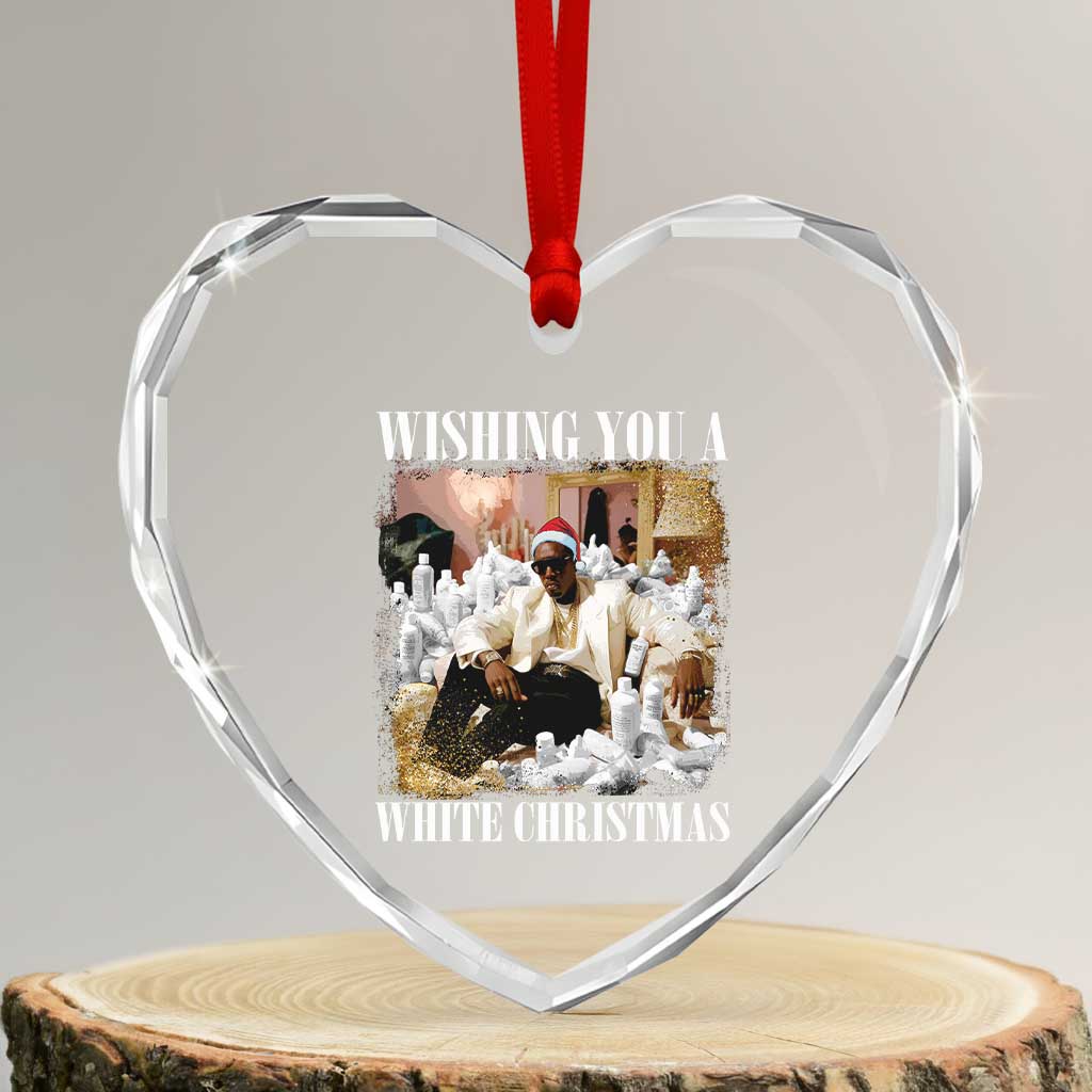 Funny Dirty Santa Diddy Xmas Heart Crystal Glass Ornament Wishing You A White Xmas Santa Hat TS11 Transparent Glass 3'' Heart Print Your Wear