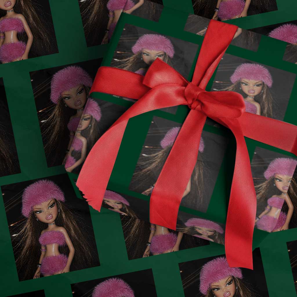 Funny Disgusting Doll Face Meme Wrapping Paper Roll Expression Hilarious Sarcastic TS10 Green Print Your Wear