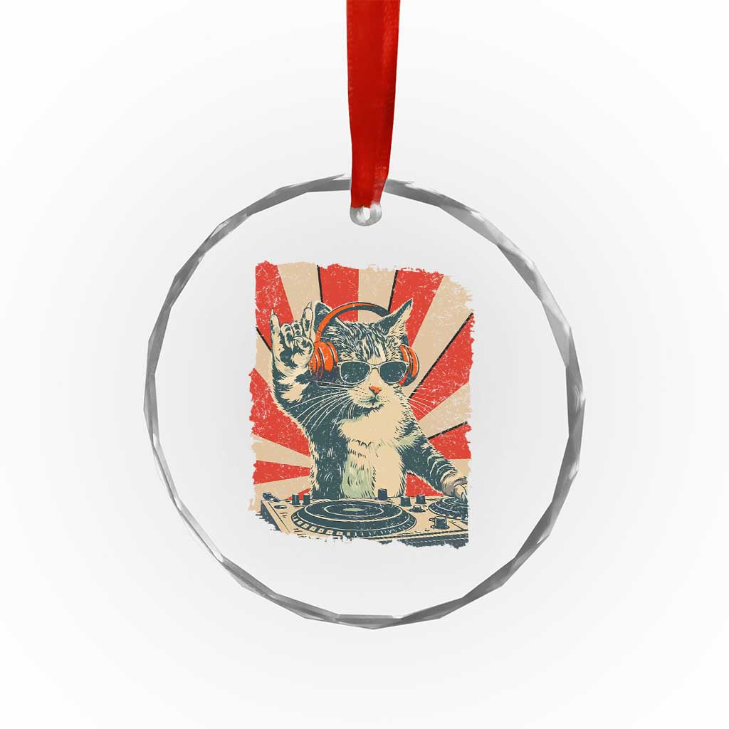 Funny DJ Cat with Headphones Retro Music Lover Crystal Glass Ornament TS11 Print Your Wear