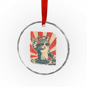 Funny DJ Cat with Headphones Retro Music Lover Crystal Glass Ornament TS11 Print Your Wear