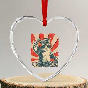 Funny DJ Cat with Headphones Retro Music Lover Heart Crystal Glass Ornament TS11 Transparent Glass 3'' Heart Print Your Wear