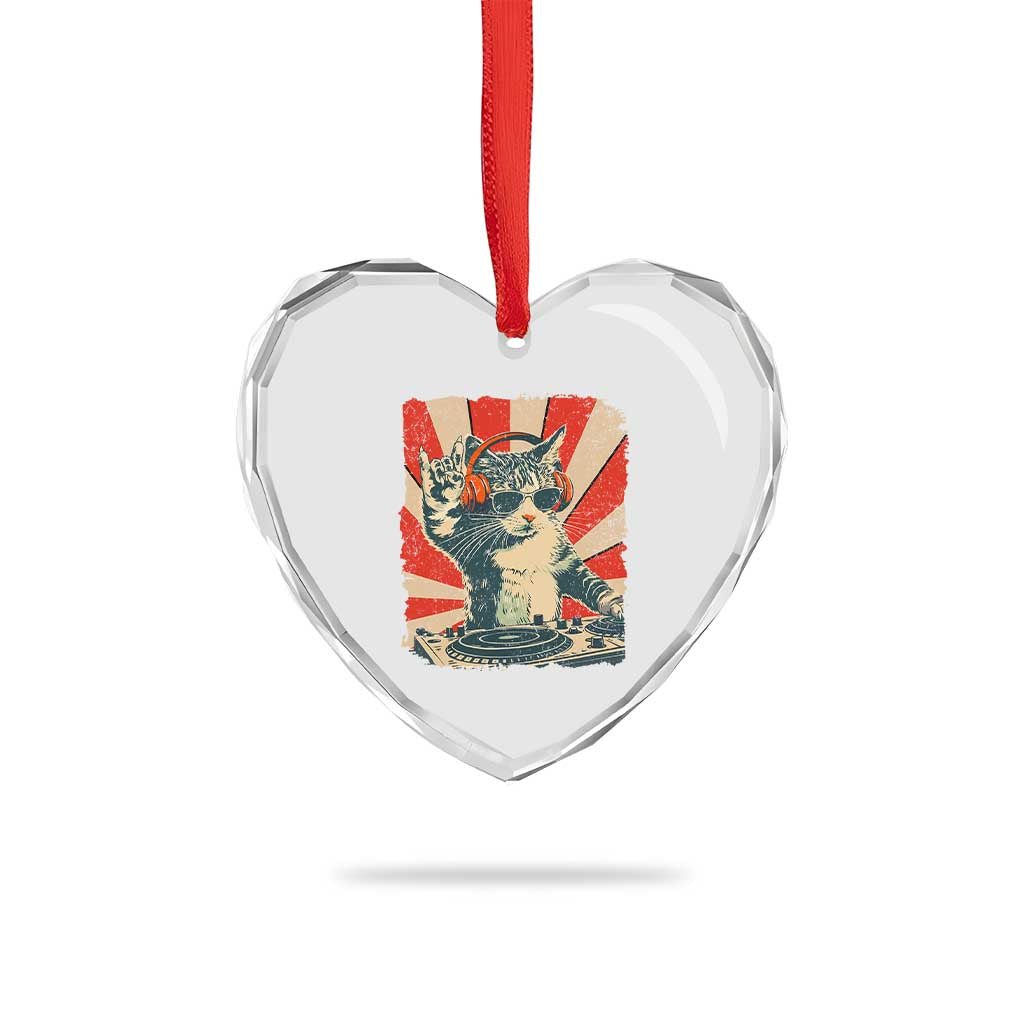 Funny DJ Cat with Headphones Retro Music Lover Heart Crystal Glass Ornament TS11 Print Your Wear