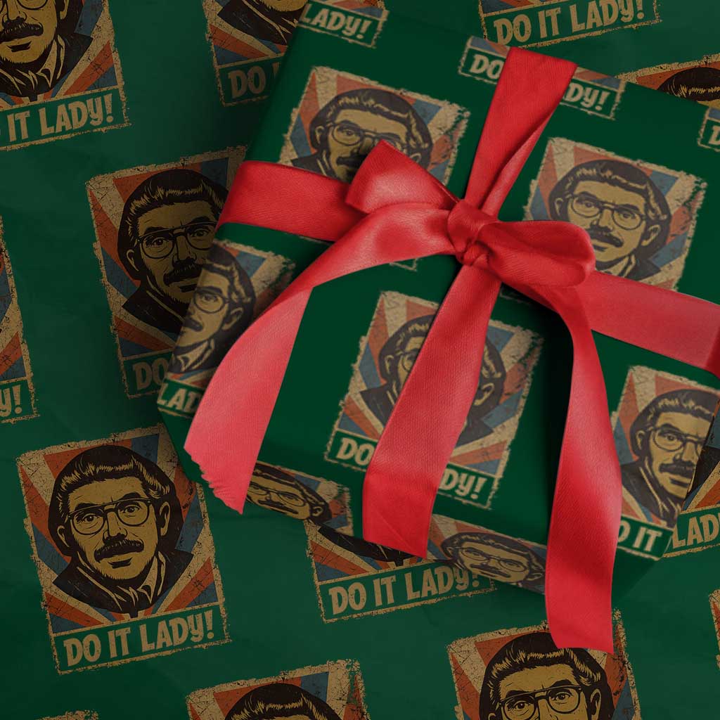 Funny Do It Lady Vintage Wrapping Paper Roll Retro 70s Mustache Guy Meme Parody TS02 Green Print Your Wear