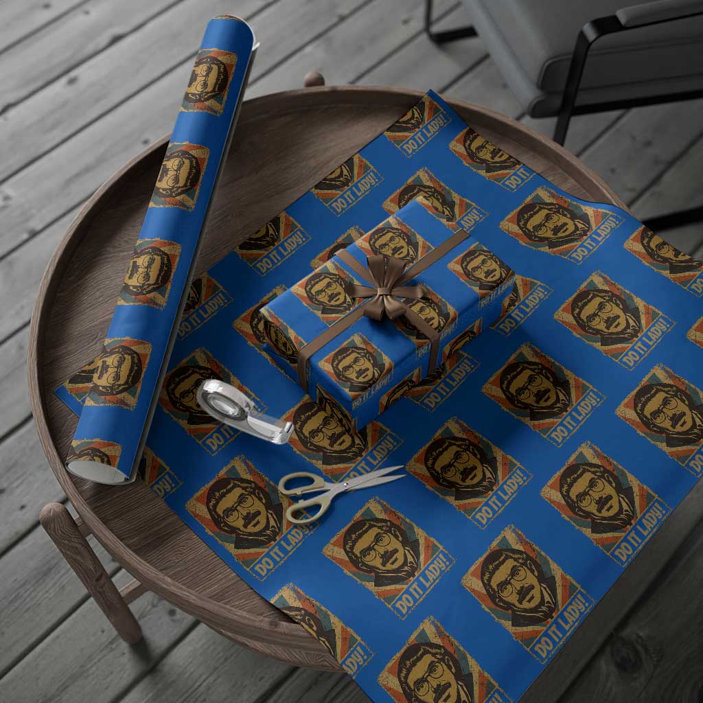 Funny Do It Lady Vintage Wrapping Paper Roll Retro 70s Mustache Guy Meme Parody TS02 Blue Print Your Wear