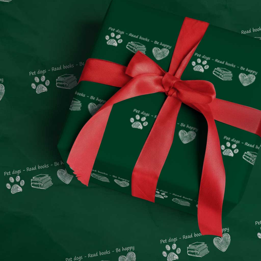 Funny Dog Book Lovers Wrapping Paper Roll Pet Dogs Read Books Be Happy TS10 Green Print Your Wear