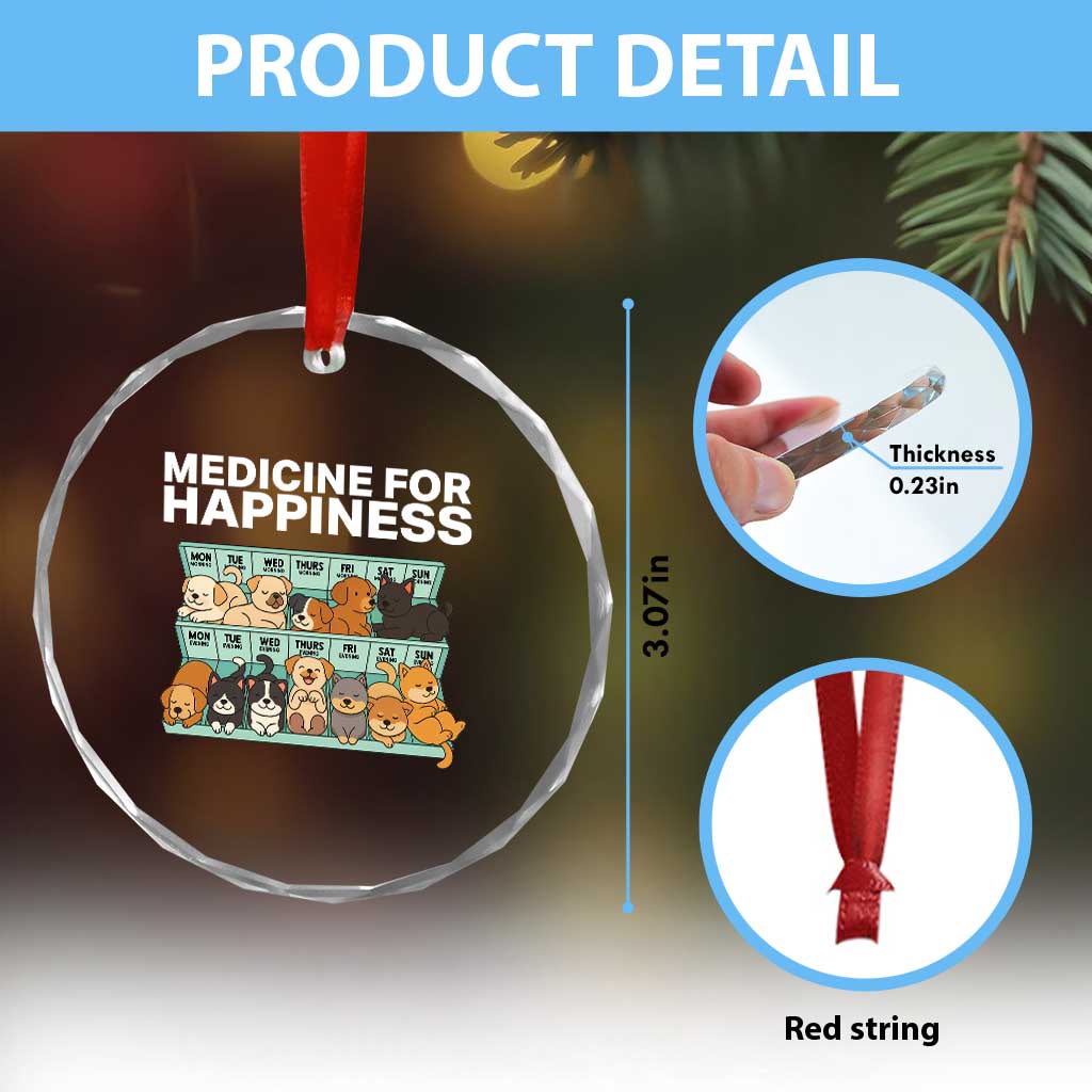 Funny Dog Lover Crystal Glass Ornament My Medicine For Happiness Called Cats Everyday TS10 Print Your Wear