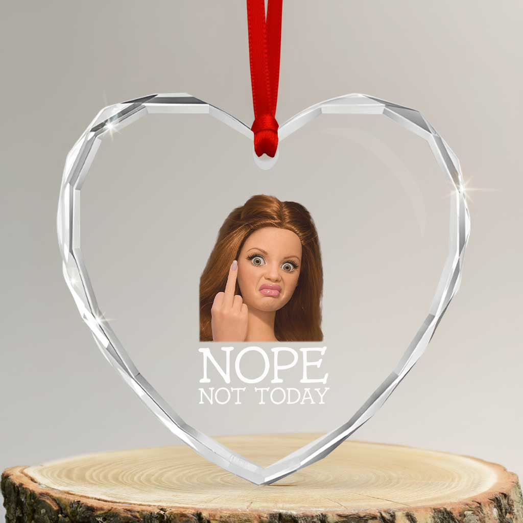 Funny Doll Face Disgusted Heart Crystal Glass Ornament Nope Not Today Meme TS12 Transparent Glass 3'' Heart Print Your Wear