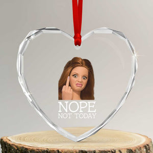 Funny Doll Face Disgusted Heart Crystal Glass Ornament Nope Not Today Meme TS12 Transparent Glass 3'' Heart Print Your Wear