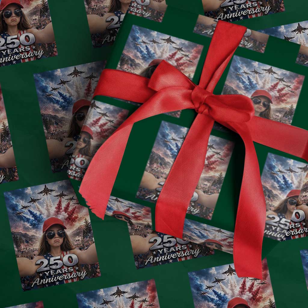 Funny Doll Face Meme 4th Of July Wrapping Paper Roll USA Freedom Jet Fighter Graphic