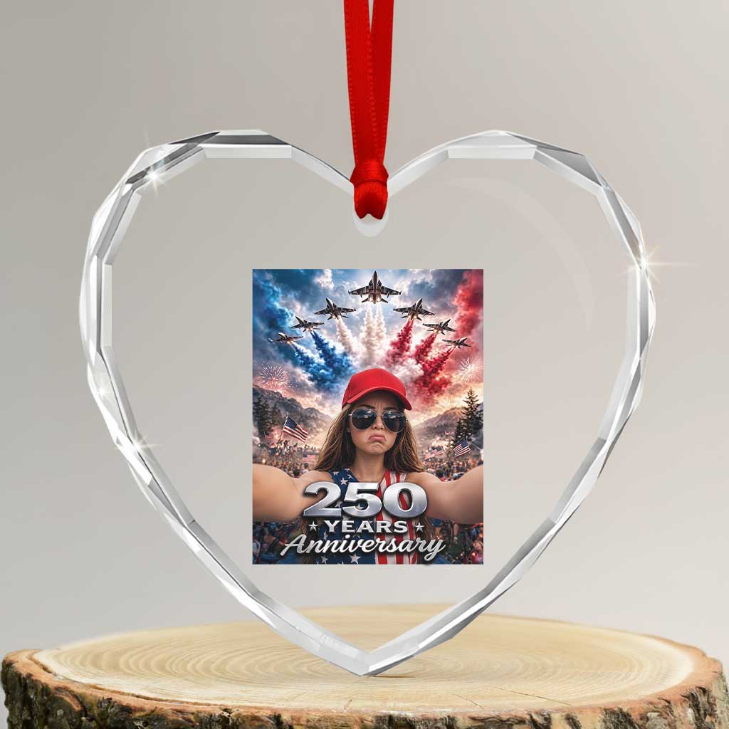 Funny Doll Face Meme 4th Of July Heart Crystal Glass Ornament USA Freedom Jet Fighter Graphic TS12 Transparent Glass 3'' Heart Print Your Wear