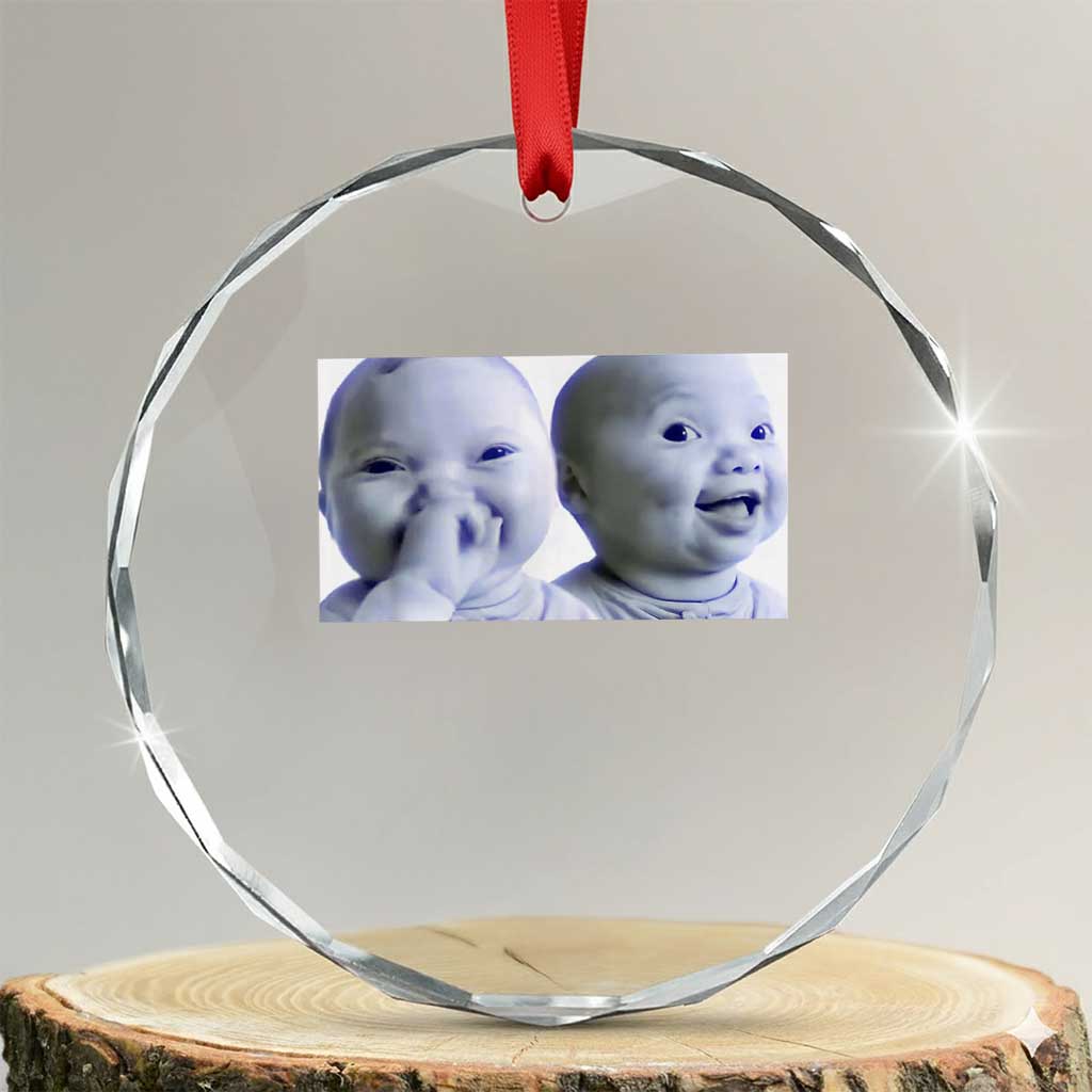 Funny Double Trouble Tuff Baby Meme Crystal Glass Ornament Viral AI Niche Baby Holding Laugh Duo Reaction TS02 Transparent Glass 3'' Circle Print Your Wear