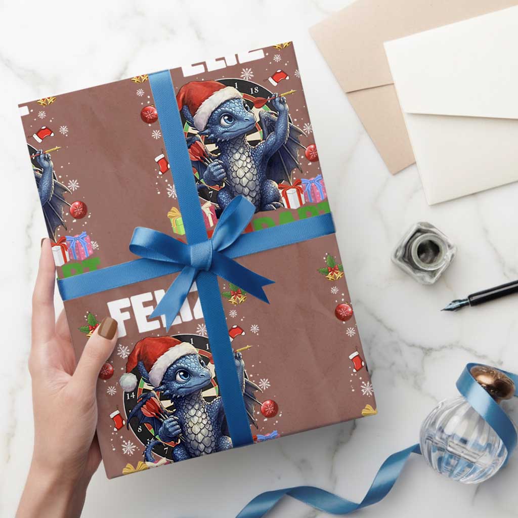 Funny Dragon Throwing Dart Christmas Gift Wrapping Paper Roll Feliz Navidart TS12 Mocha Print Your Wear