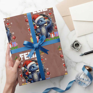 Funny Dragon Throwing Dart Christmas Gift Wrapping Paper Roll Feliz Navidart TS12 Mocha Print Your Wear