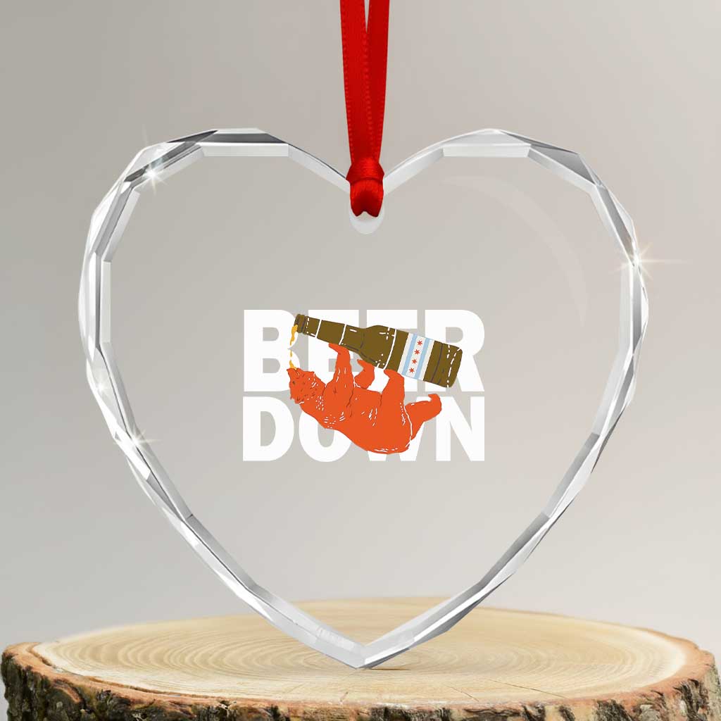 Funny Drinking Bear Beer Down Heart Crystal Glass Ornament Tailgate Gift for Football Fans TS02 Transparent Glass 3'' Heart Print Your Wear