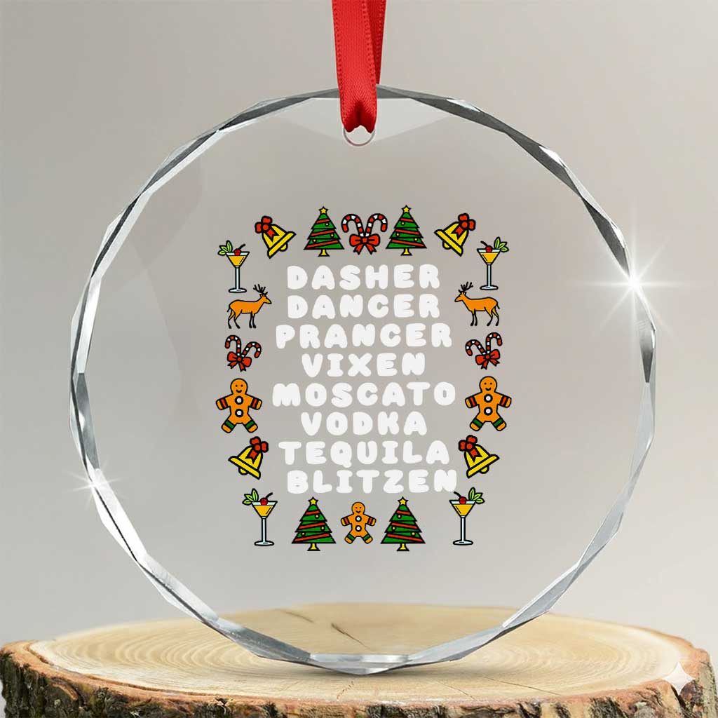Funny Drinking Christmas Crystal Glass Ornament Merry Christmas Dasher Dancer Prancer Vixen TS10 Transparent Glass 3'' Circle Print Your Wear