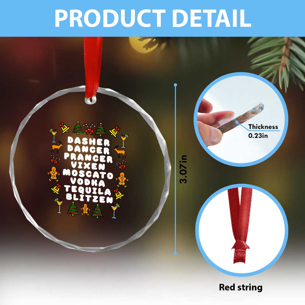 Funny Drinking Christmas Crystal Glass Ornament Merry Christmas Dasher Dancer Prancer Vixen TS10 Print Your Wear