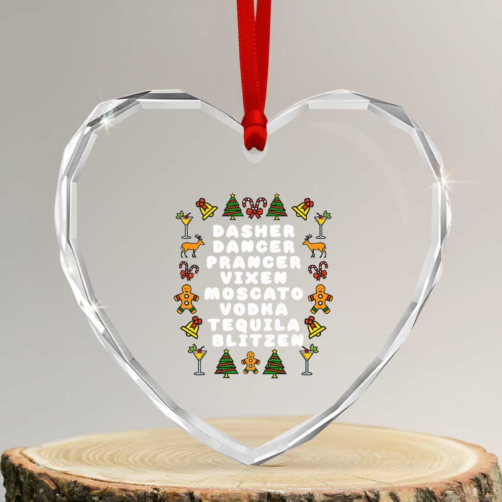Funny Drinking Christmas Heart Crystal Glass Ornament Merry Christmas Dasher Dancer Prancer Vixen TS10 Transparent Glass 3'' Heart Print Your Wear