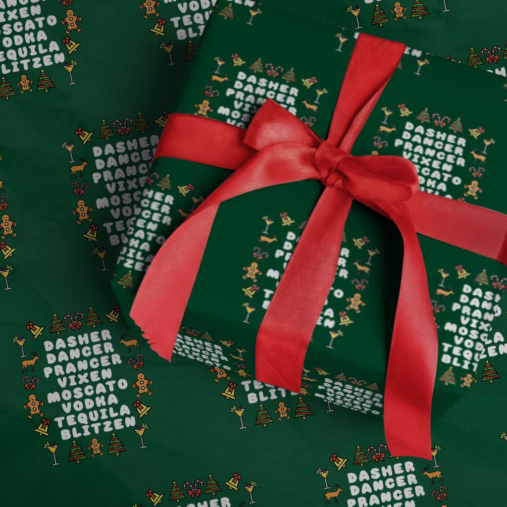Funny Drinking Christmas Wrapping Paper Roll Merry Christmas Dasher Dancer Prancer Vixen TS10 Green Print Your Wear