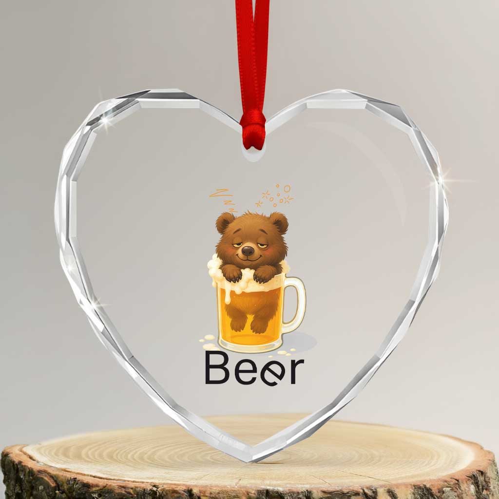 Funny Drinking Lover Heart Crystal Glass Ornament Bear In Beer Glass TS12 Transparent Glass 3'' Heart Print Your Wear