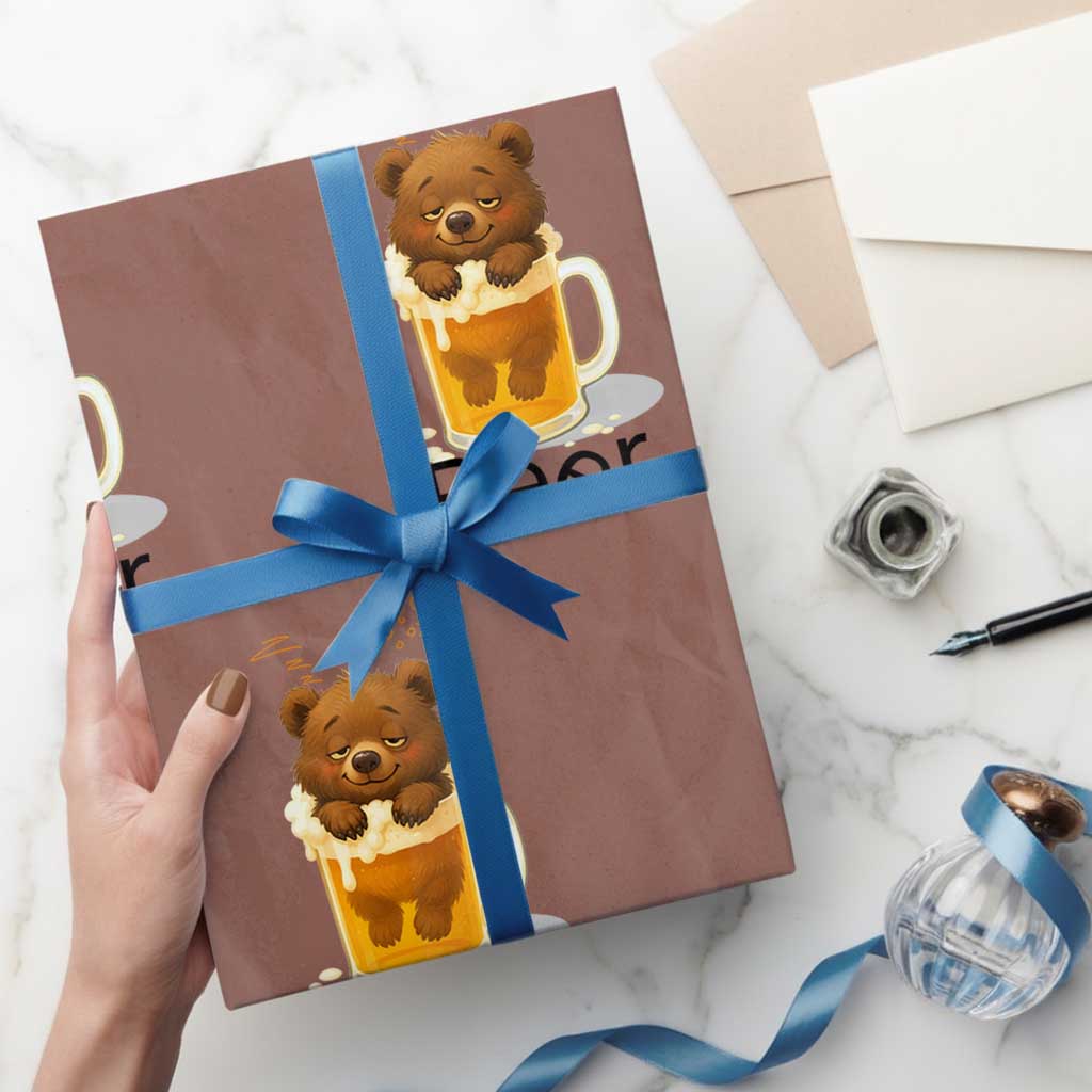 Funny Drinking Lover Wrapping Paper Roll Bear In Beer Glass TS12 Mocha Print Your Wear