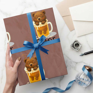 Funny Drinking Lover Wrapping Paper Roll Bear In Beer Glass TS12 Mocha Print Your Wear