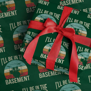 Funny Drummer Wrapping Paper Roll Drum Set Drumming Lovers I'll Be In The Basement TS10 Green Print Your Wear