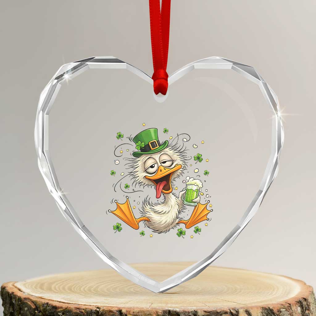 Funny Drunk Irish Duck Heart Crystal Glass Ornament St Patricks Day Gift TS12 Transparent Glass 3'' Heart Print Your Wear
