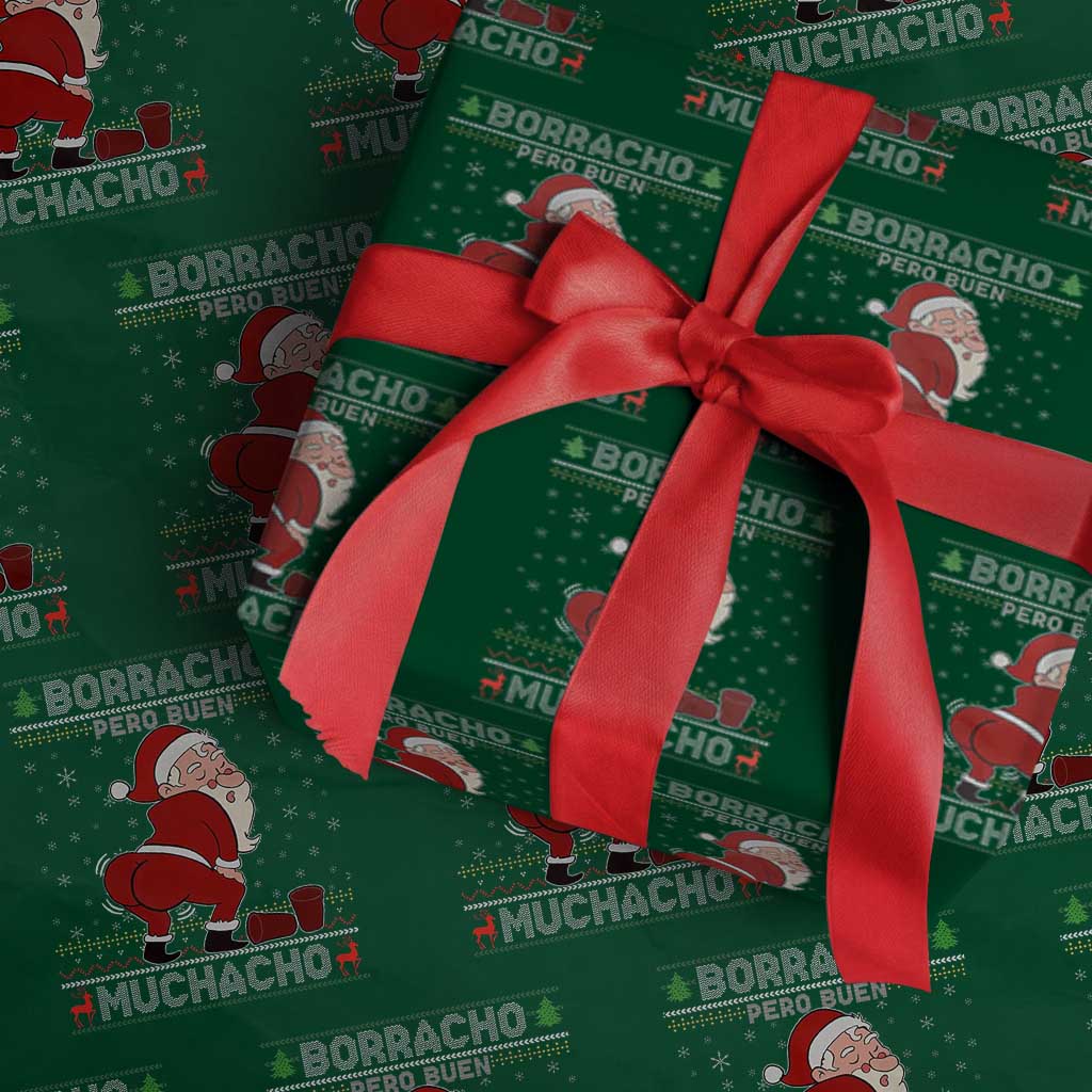 Funny Drunk Mexican Santa Wrapping Paper Roll Borracho Pero Buen Muchacho Good Guy in Spanish TS02 Green Print Your Wear